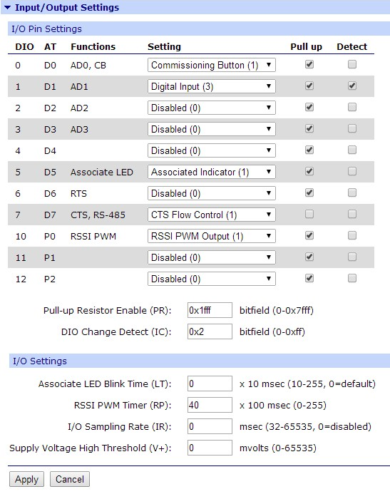 Input/Output Settings example