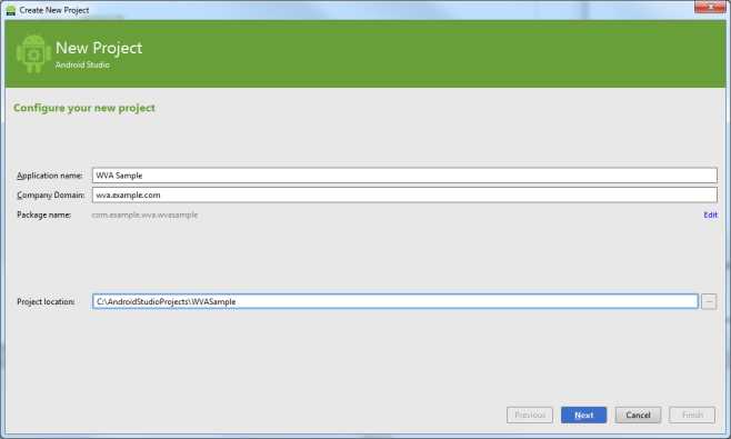 Create New Project dialog