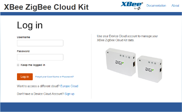 XBee ZigBee Clout KIt login page example