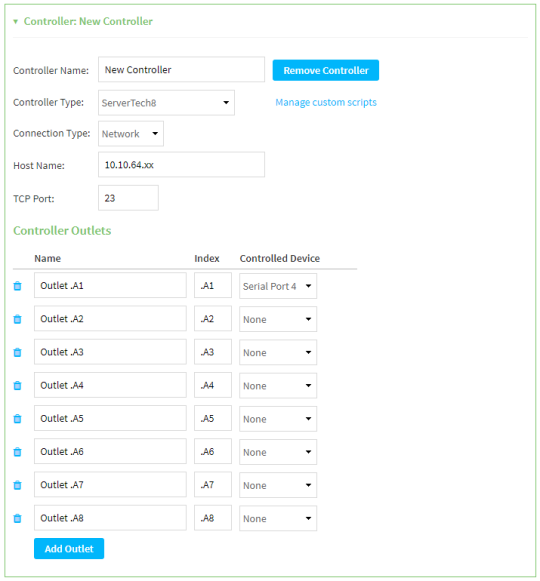 Configure communication with a power controller using the network
