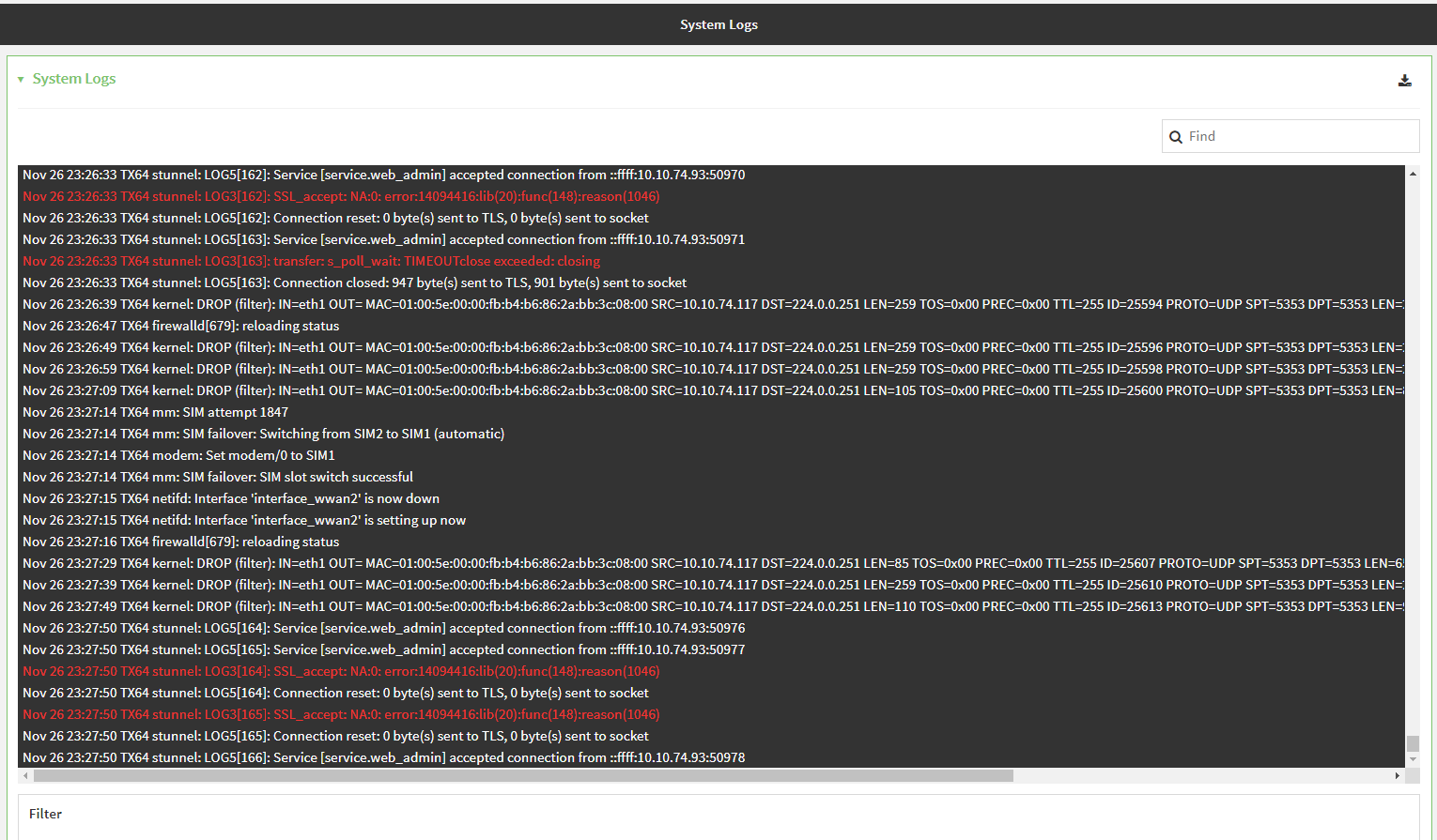 View system and event logs