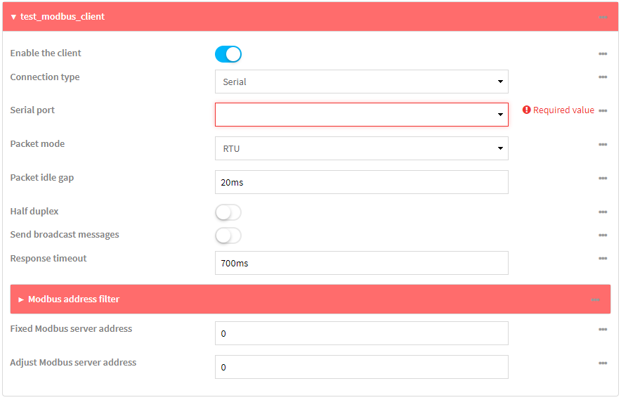 Configure the Modbus gateway