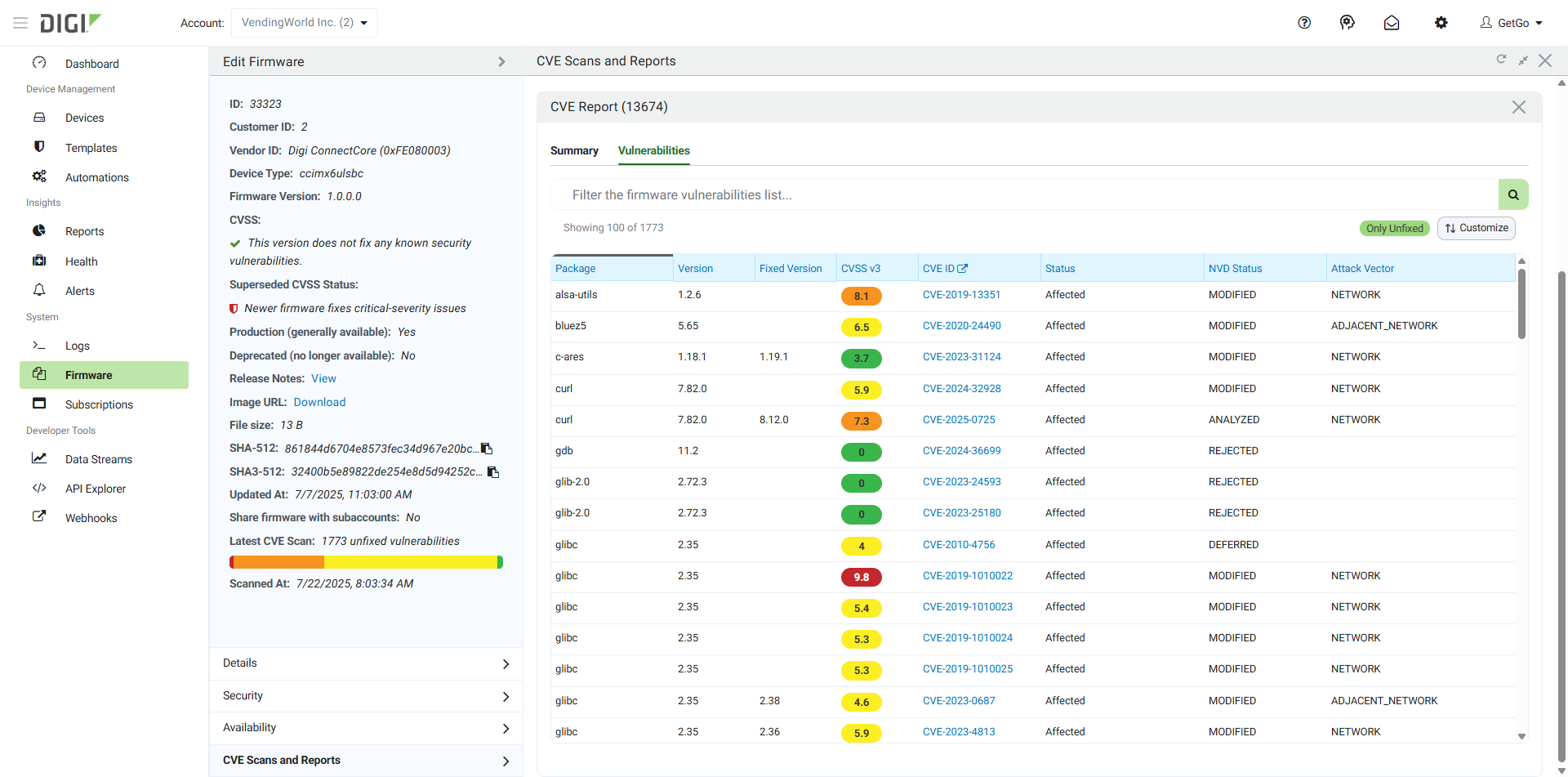 Vulnerabilities tab