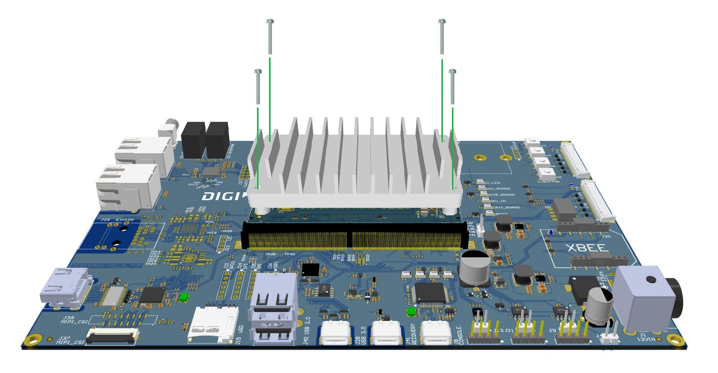 Heat sink attached to SOM mounting on DVK