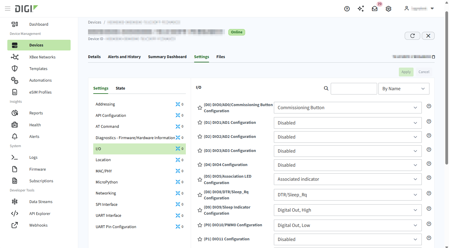 Remote Manager device settings