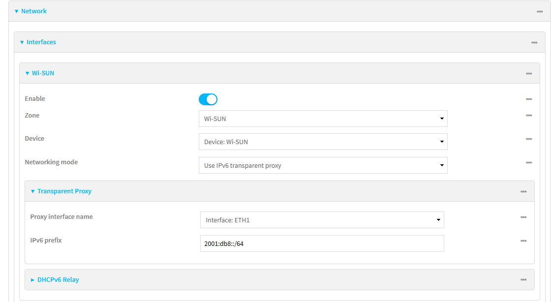 dal webui config network interfaces wisun transparent proxy