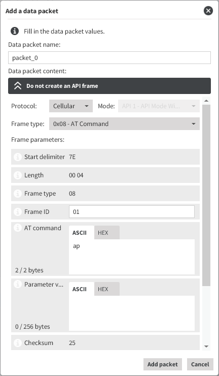 Create API frame dialog